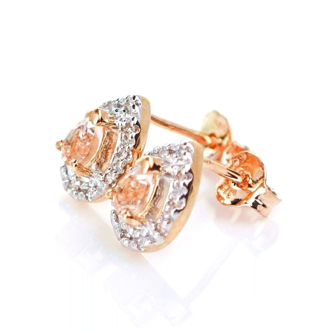 9ct Morganite Diamond  Earrings Studs Rose Gold Pink  0.32 ct  Natural Gemstone