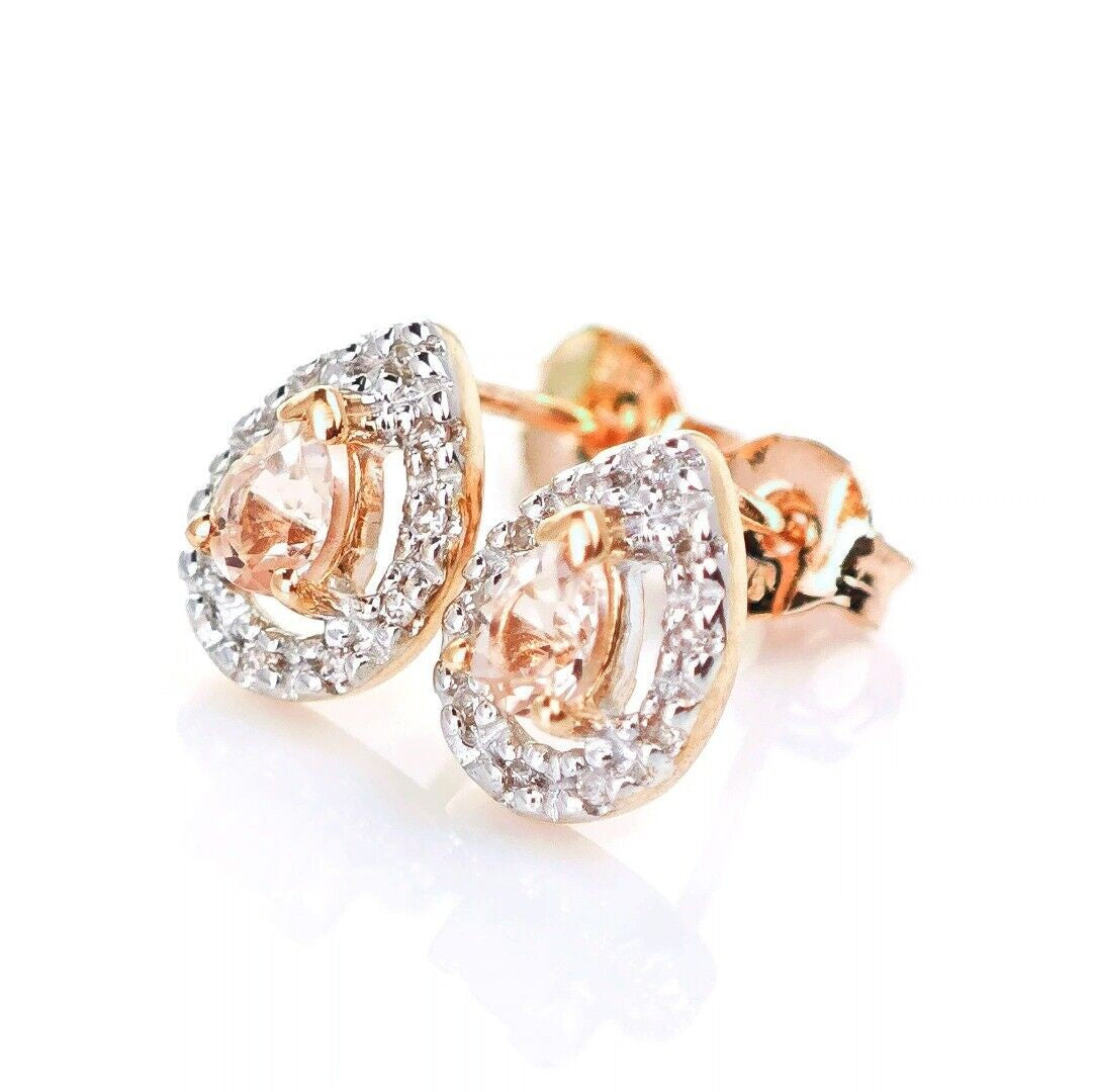 9ct Morganite Diamond  Earrings Studs Rose Gold Pink  0.32 ct  Natural Gemstone