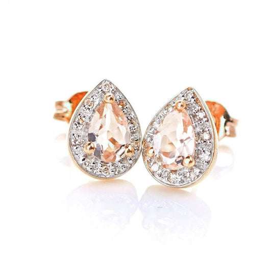 9ct Morganite Diamond  Earrings Studs Rose Gold Pink  0.58 ct  Natural Gemstone