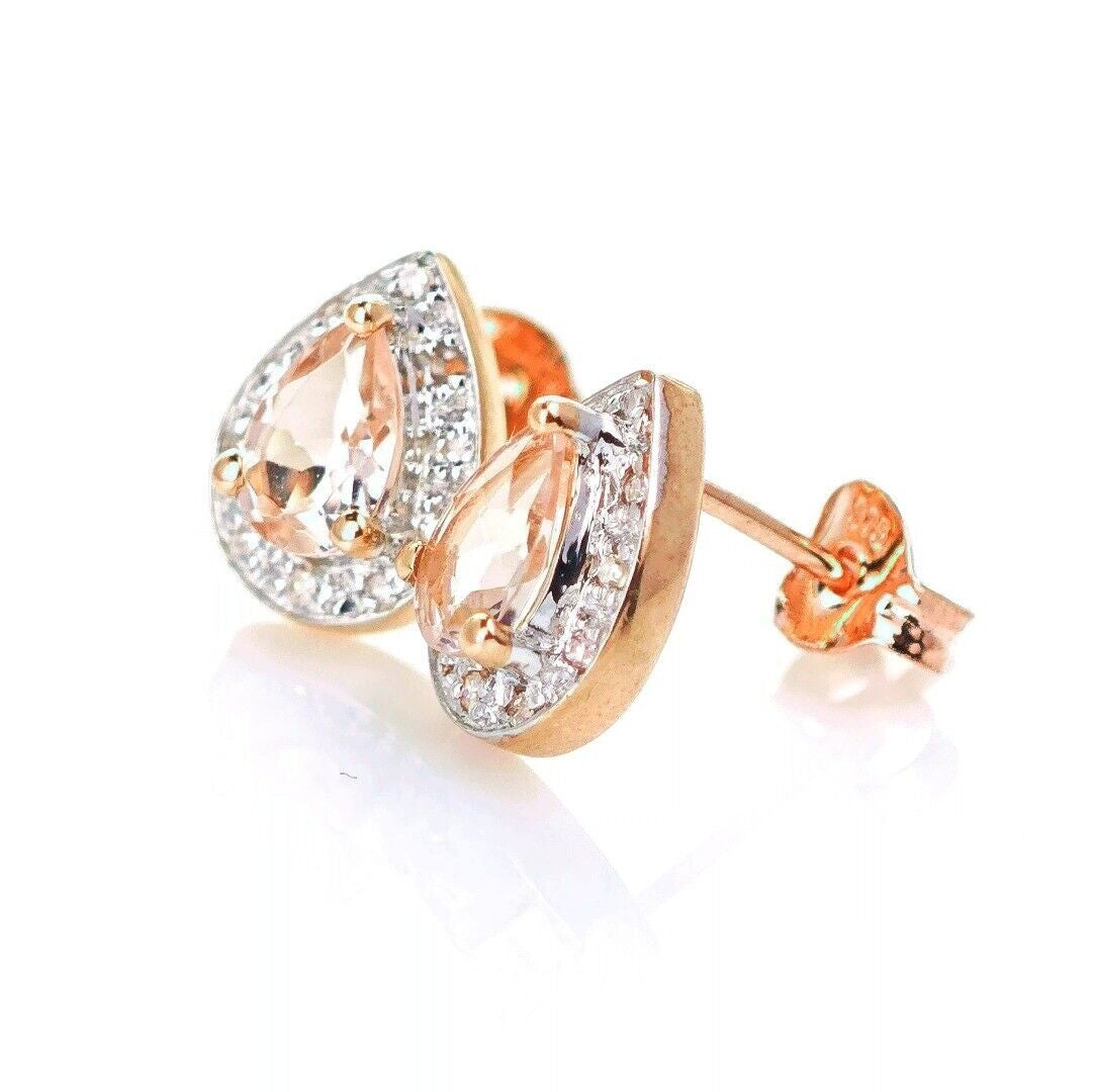 9ct Morganite Diamond  Earrings Studs Rose Gold Pink  0.58 ct  Natural Gemstone