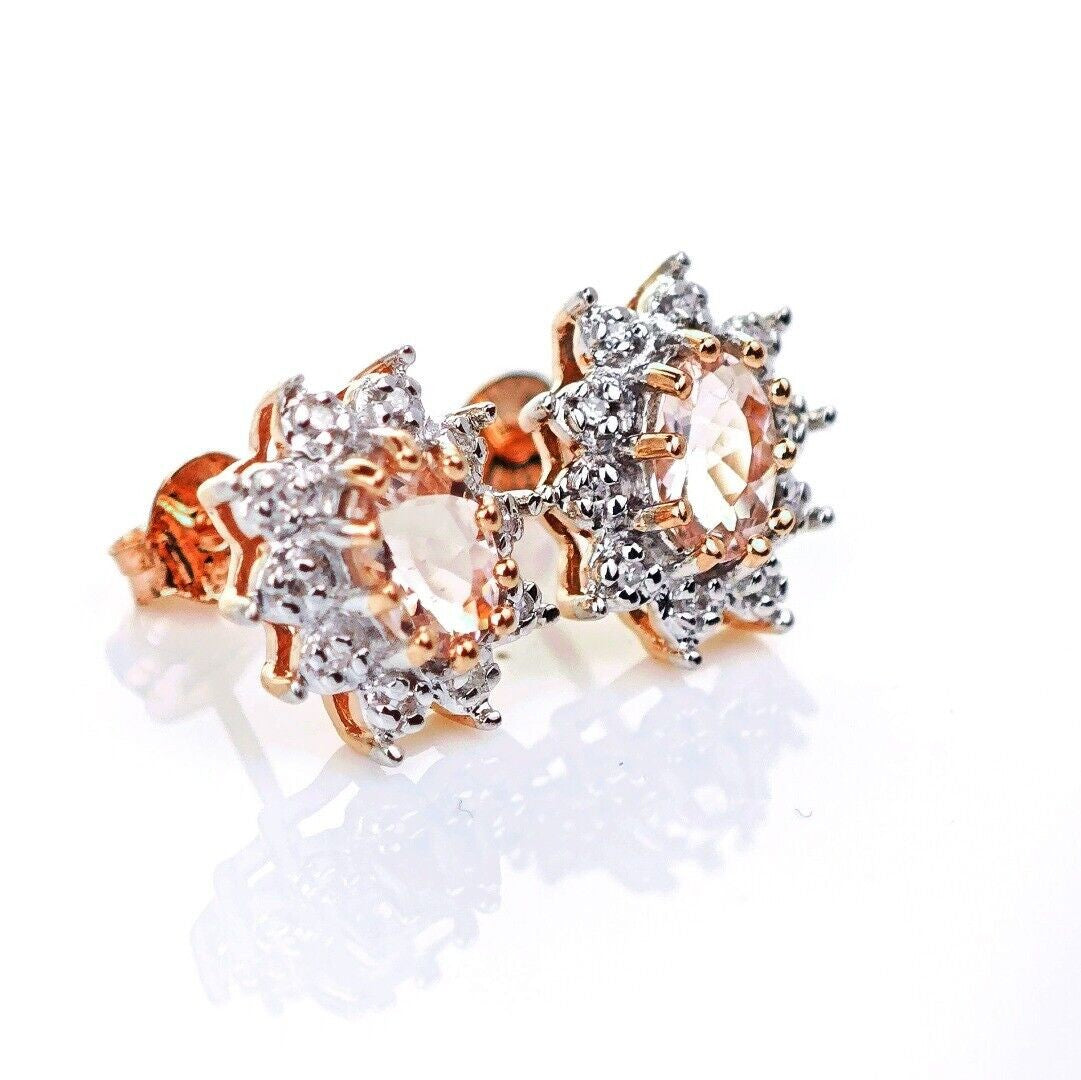 9ct Morganite Diamond  Earrings Studs Rose Gold Pink  0.45 ct  Natural Gemstone