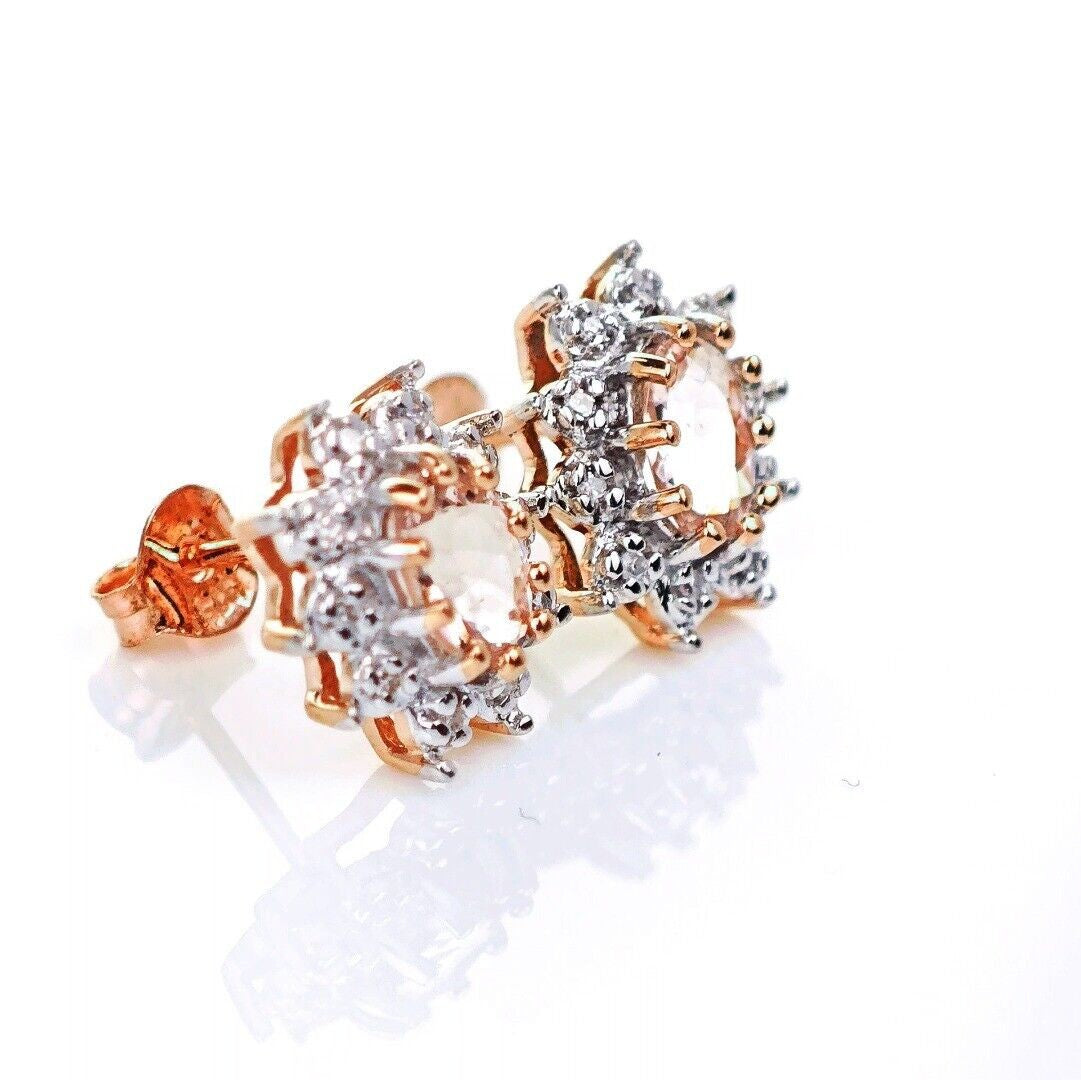 9ct Morganite Diamond  Earrings Studs Rose Gold Pink  0.45 ct  Natural Gemstone
