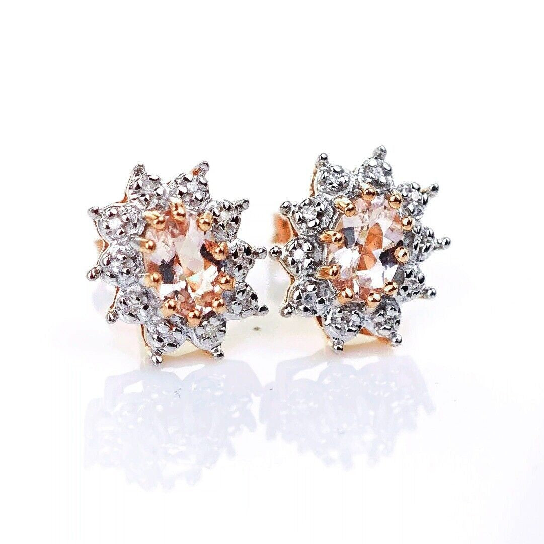 9ct Morganite Diamond  Earrings Studs Rose Gold Pink  0.45 ct  Natural Gemstone