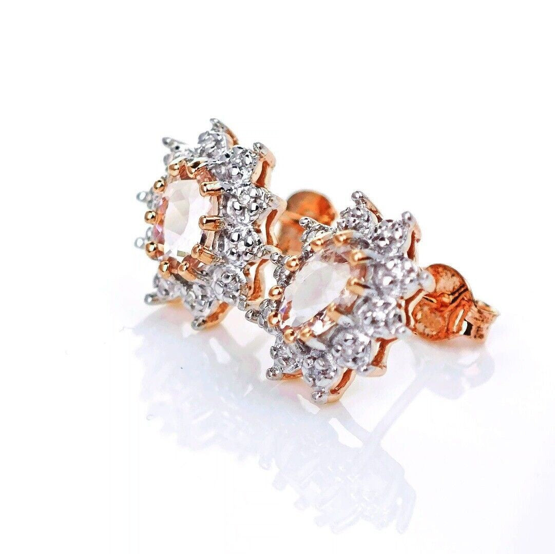 9ct Morganite Diamond  Earrings Studs Rose Gold Pink  0.45 ct  Natural Gemstone