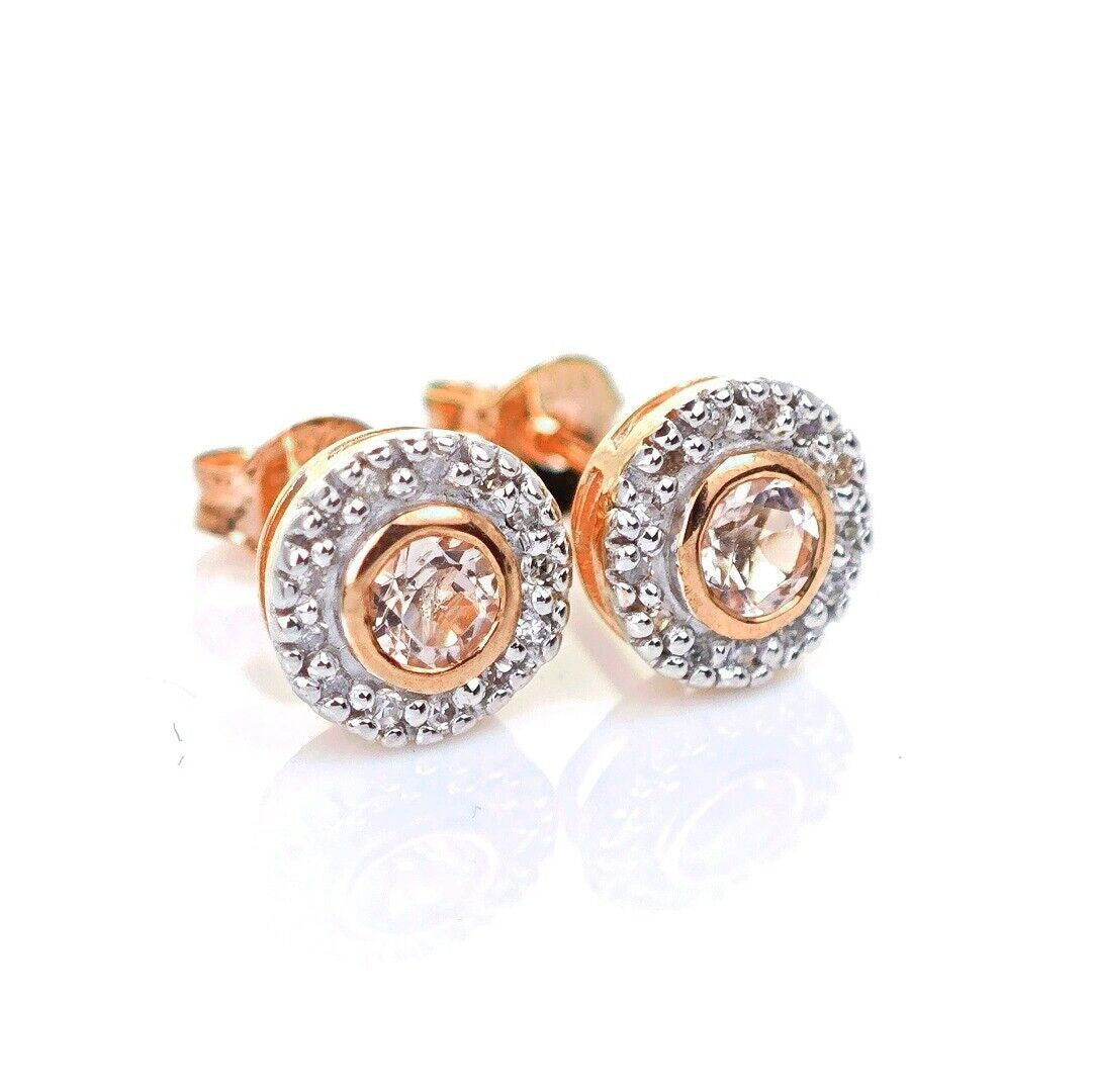 9ct Morganite Diamond Earrings Studs Rose Gold Pink 0.31 ct Natural Gemstone
