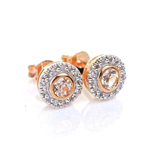 9ct Morganite Diamond Earrings Studs Rose Gold Pink 0.31 ct Natural Gemstone