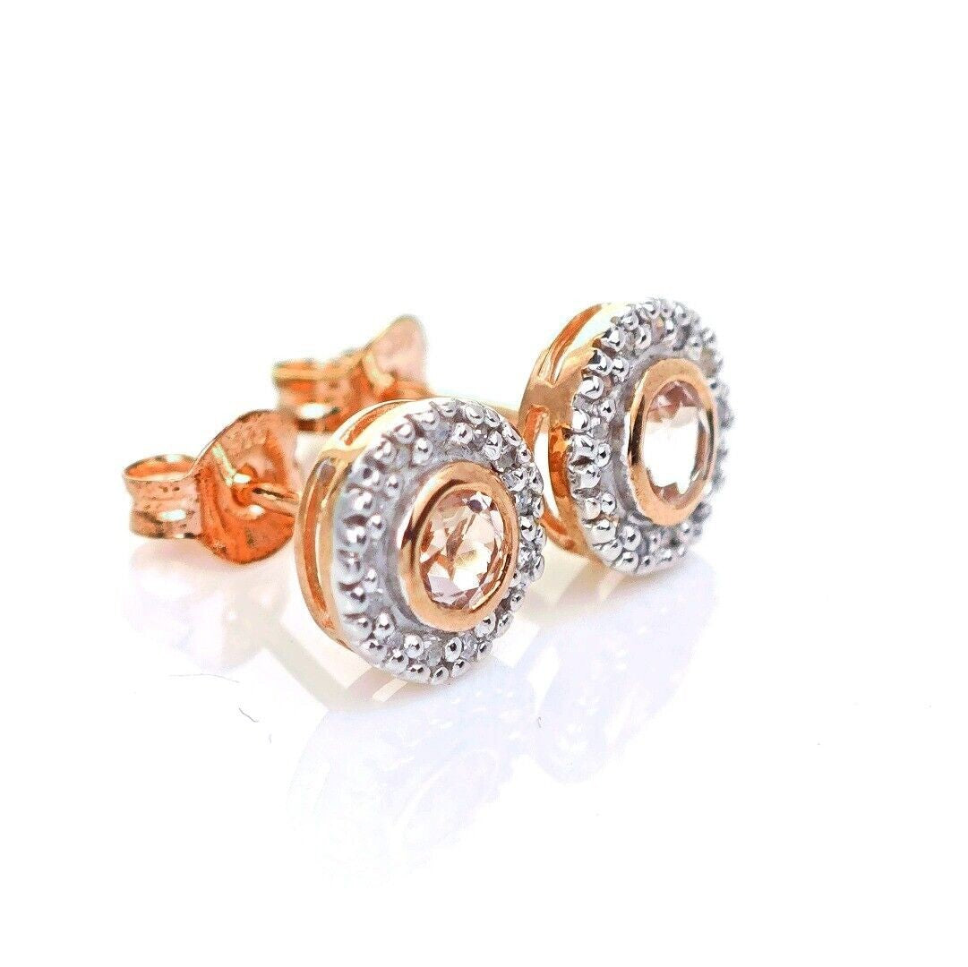 9ct Morganite Diamond Earrings Studs Rose Gold Pink 0.31 ct Natural Gemstone