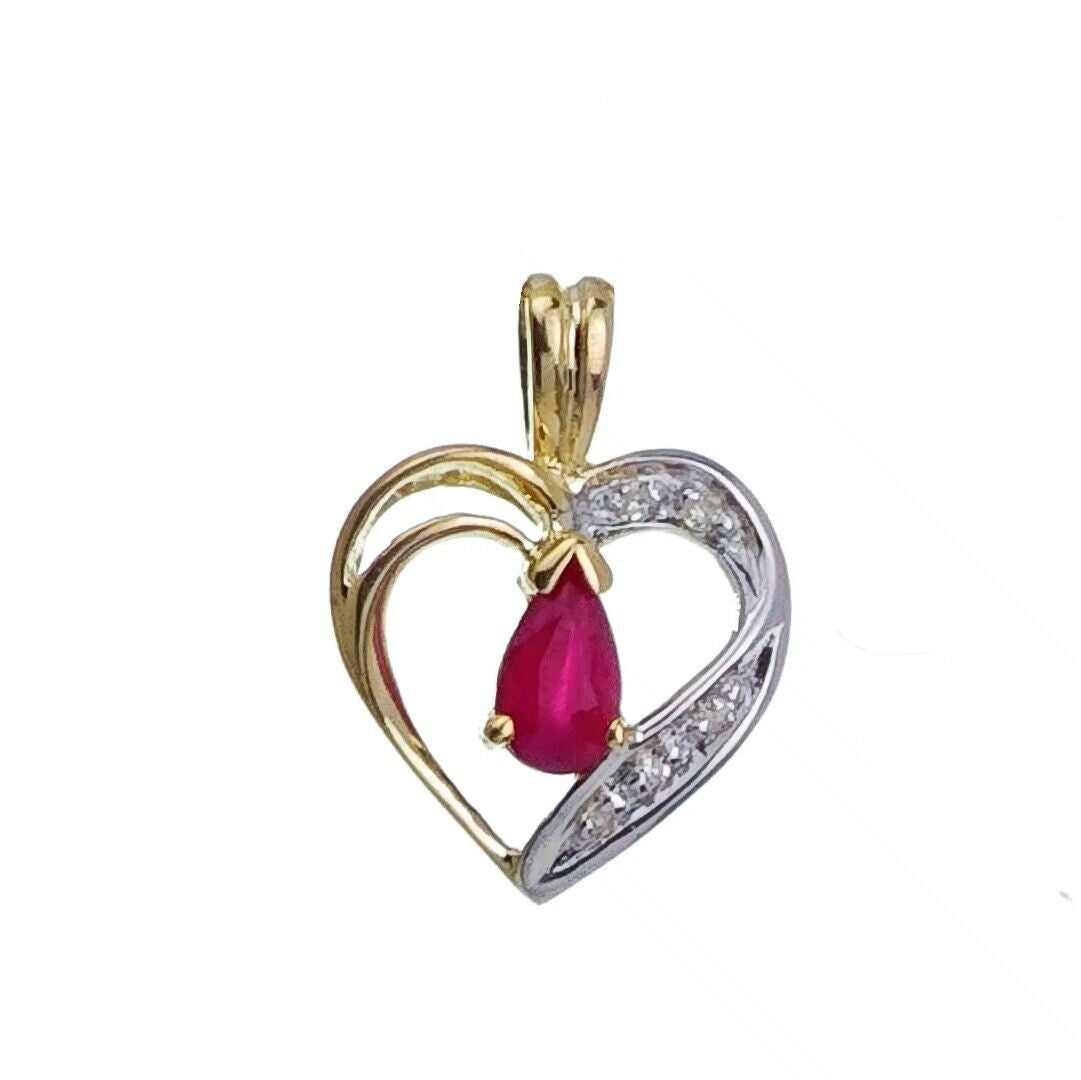9ct Ruby Diamond Necklace Yellow Gold Heart 0.29ct Red Pear Natural Gemstone