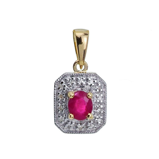 9ct Ruby Diamond Necklace Yellow Gold 0.5ct Red Oval Natural Gemstone