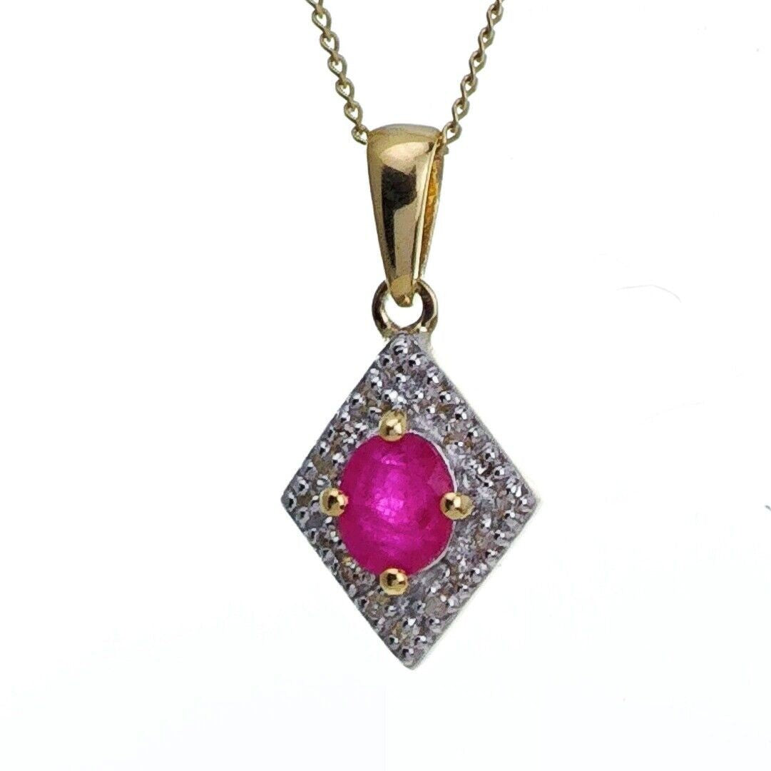 9ct Ruby Necklace Yellow Gold 0.43ct Red Oval Natural Gemstone