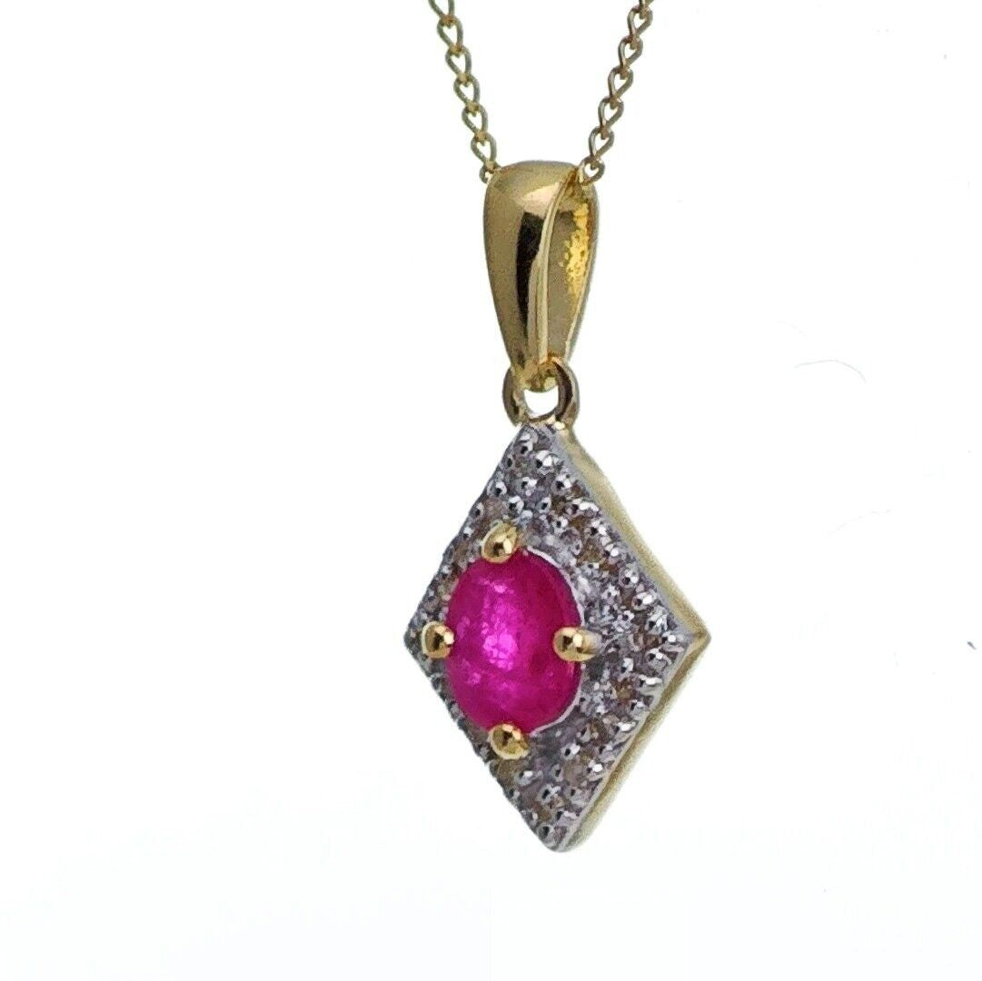 9ct Ruby Necklace Yellow Gold 0.43ct Red Oval Natural Gemstone