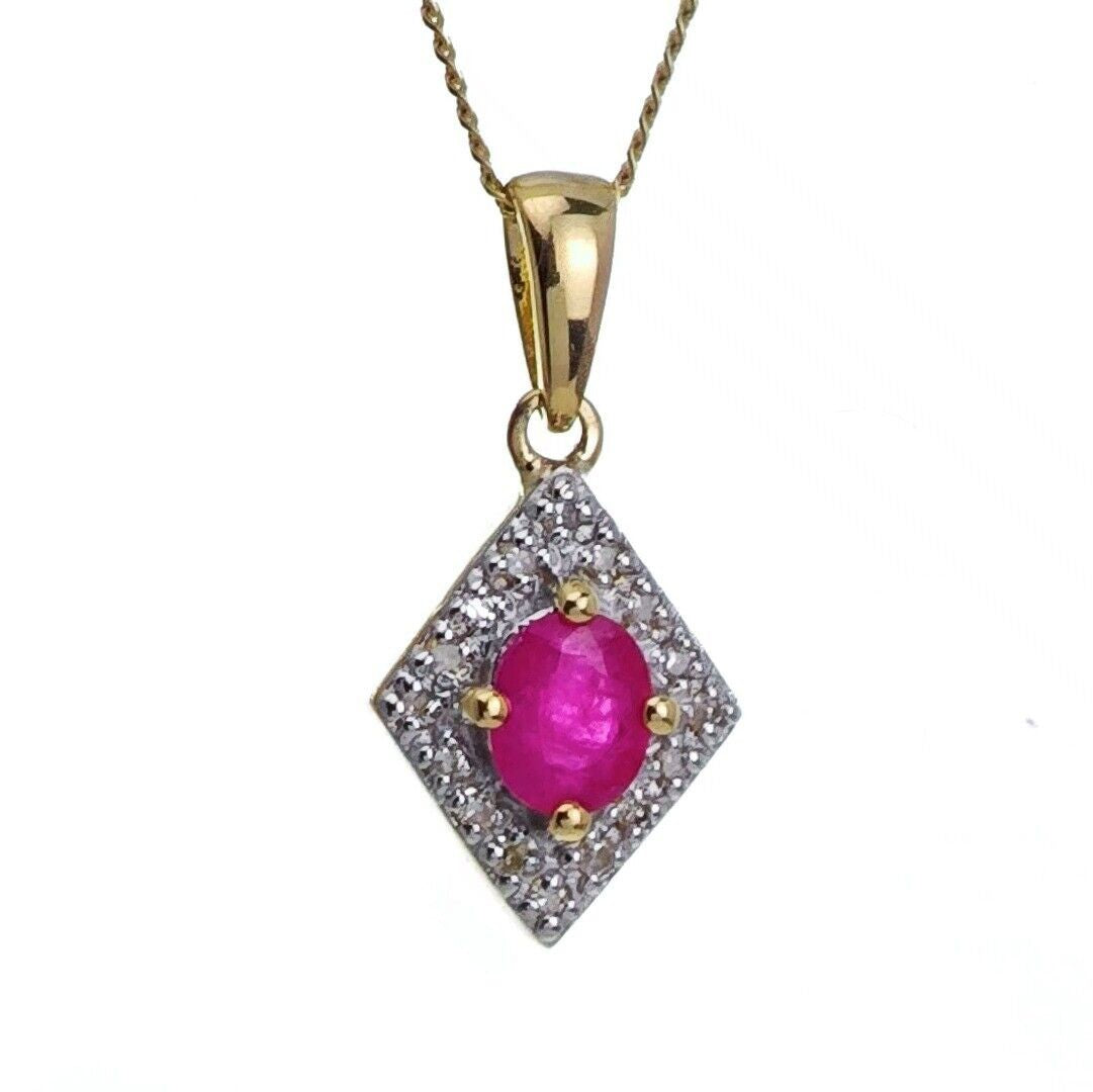 9ct Ruby Necklace Yellow Gold 0.43ct Red Oval Natural Gemstone