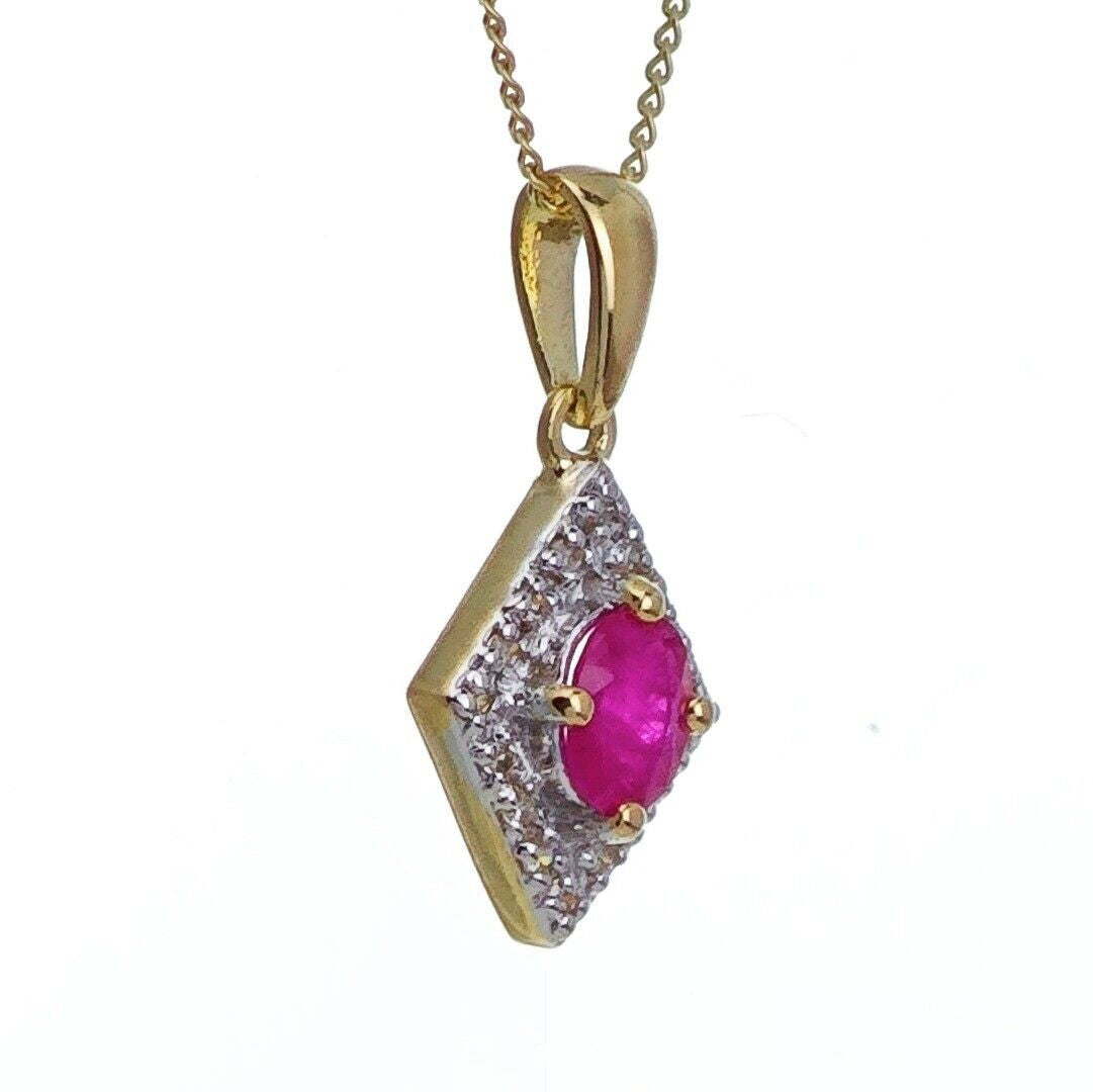 9ct Ruby Necklace Yellow Gold 0.43ct Red Oval Natural Gemstone