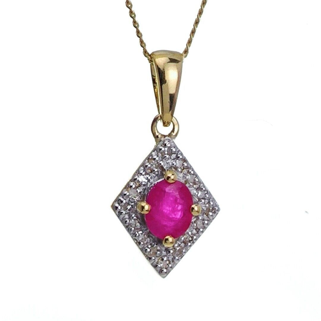 9ct Ruby Necklace Yellow Gold 0.43ct Red Oval Natural Gemstone