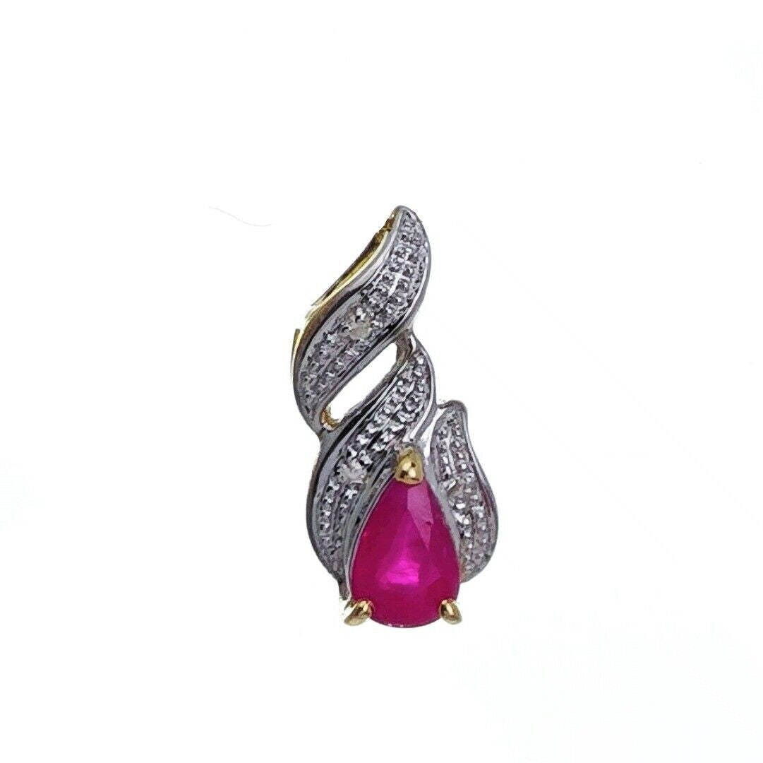 9ct Ruby Diamond Necklace Yellow Gold 0.35ct Red Pearl Natural Gemstone