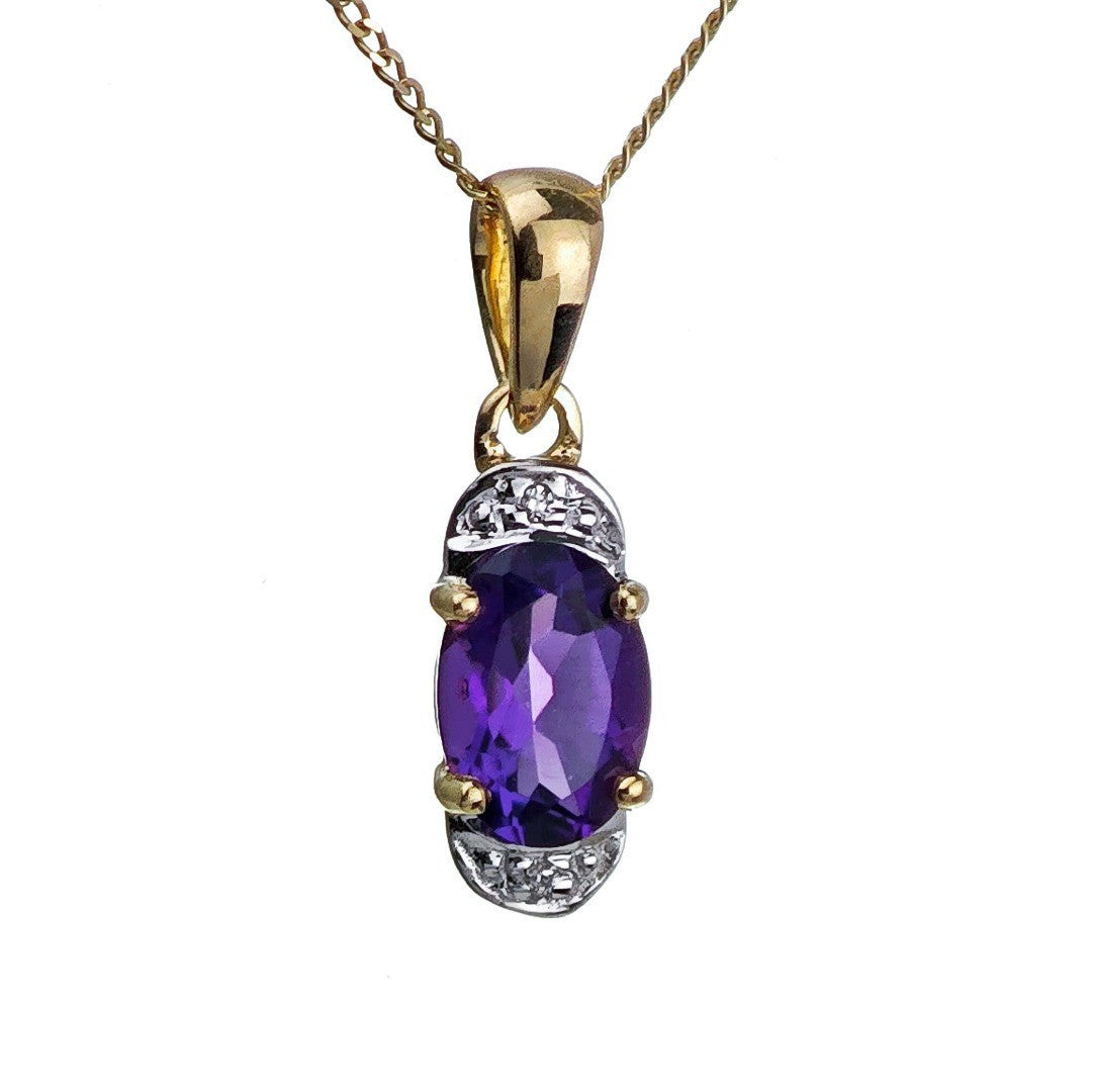 9ct Amethyst Necklace Yellow Gold 0.68ct Purple Oval Natural Gemstone