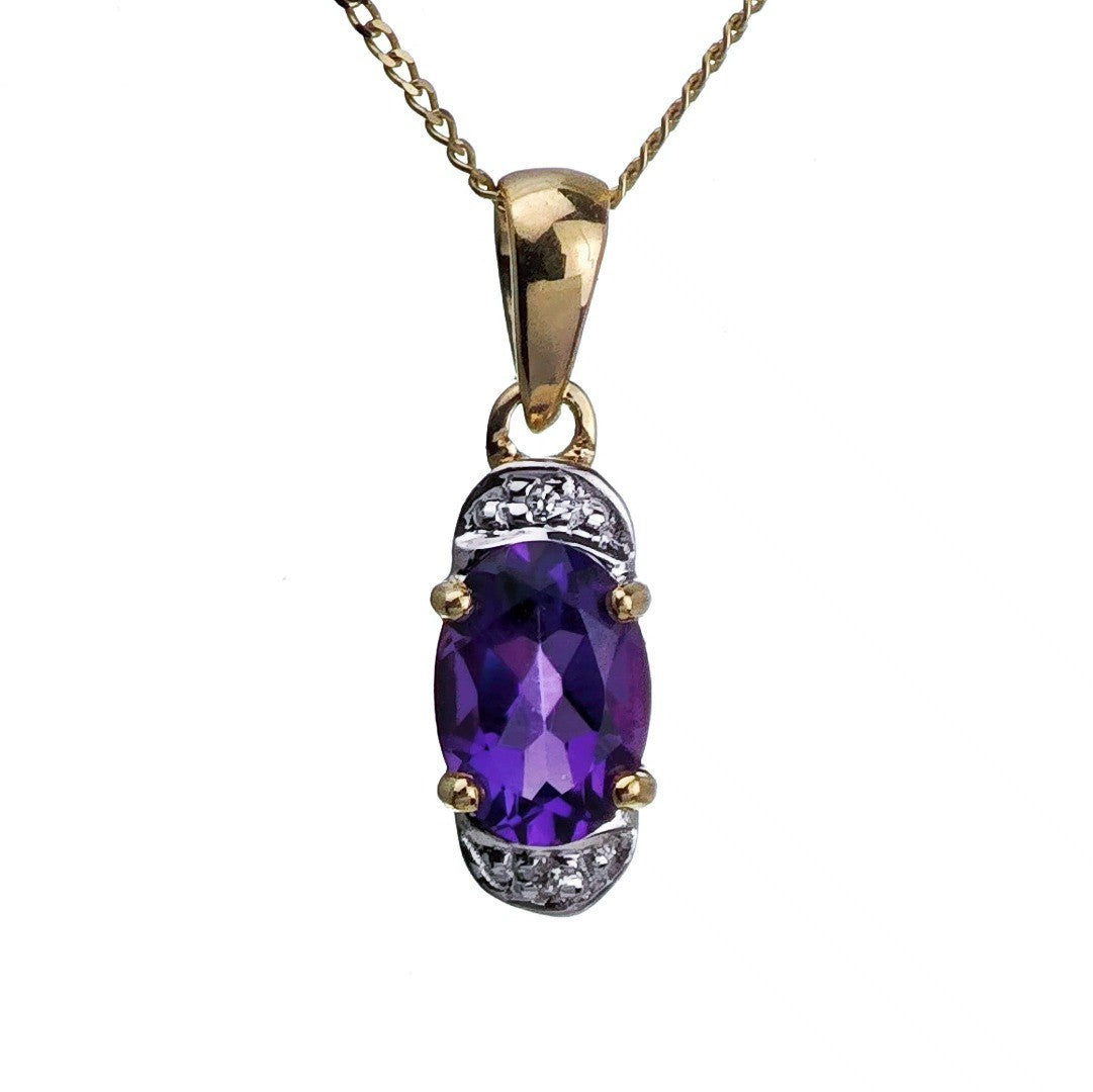 9ct Amethyst Necklace Yellow Gold 0.68ct Purple Oval Natural Gemstone