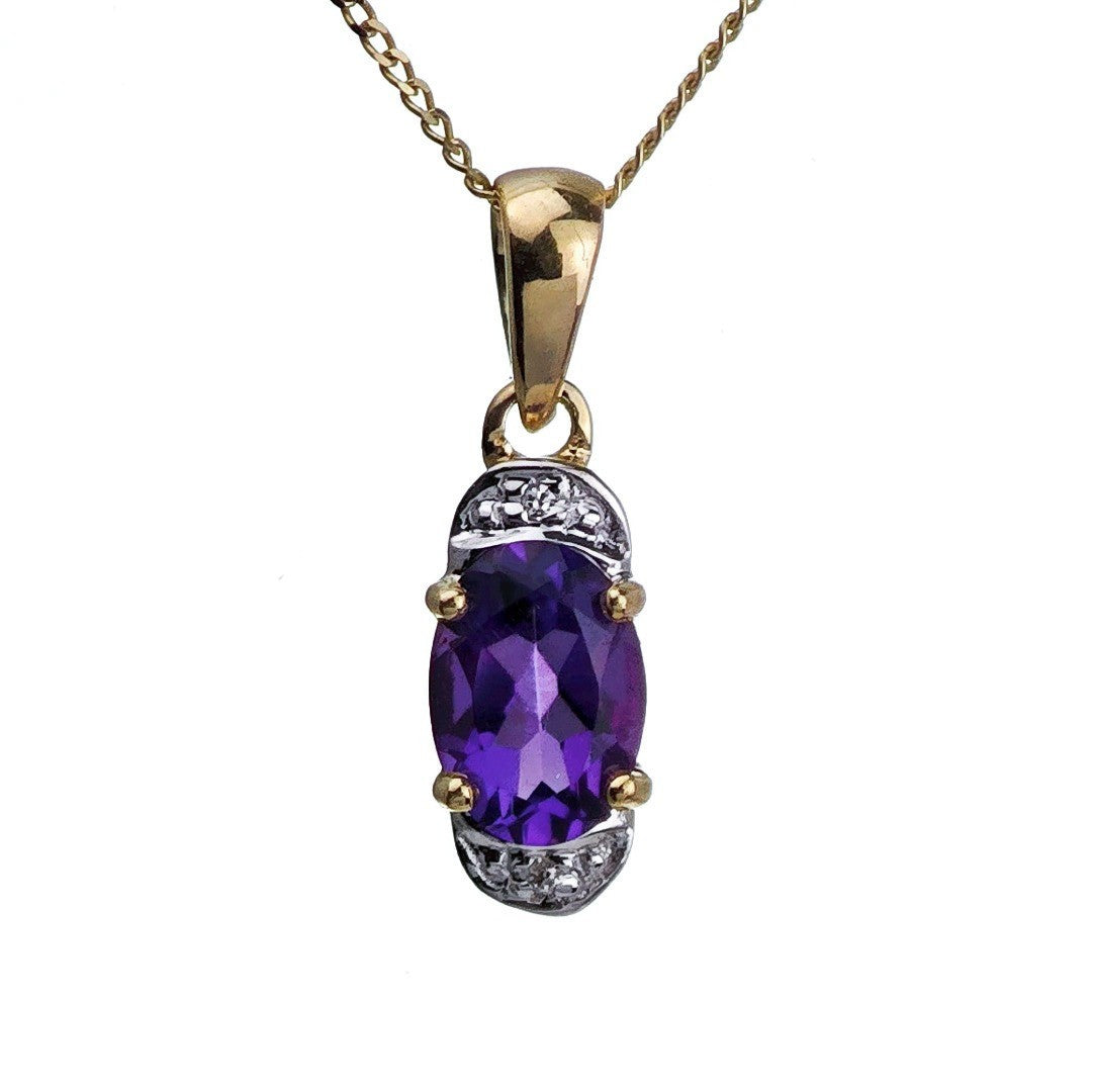 9ct Amethyst Necklace Yellow Gold 0.68ct Purple Oval Natural Gemstone