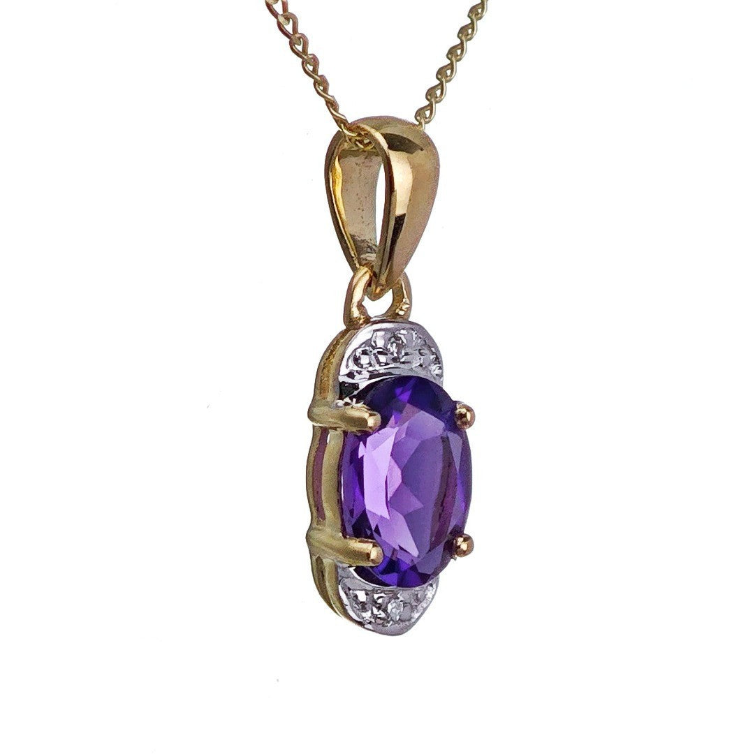 9ct Amethyst Necklace Yellow Gold 0.68ct Purple Oval Natural Gemstone