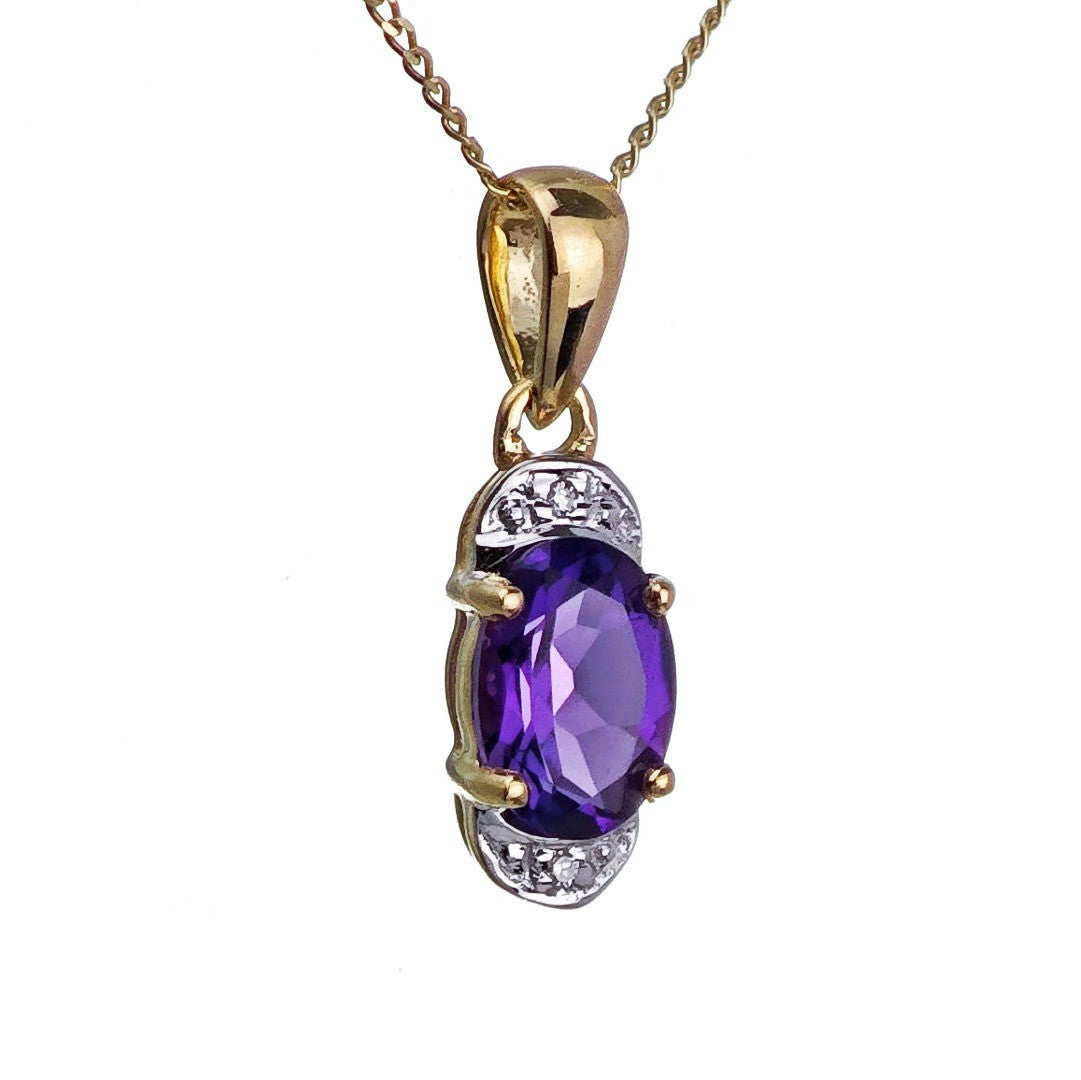 9ct Amethyst Necklace Yellow Gold 0.68ct Purple Oval Natural Gemstone