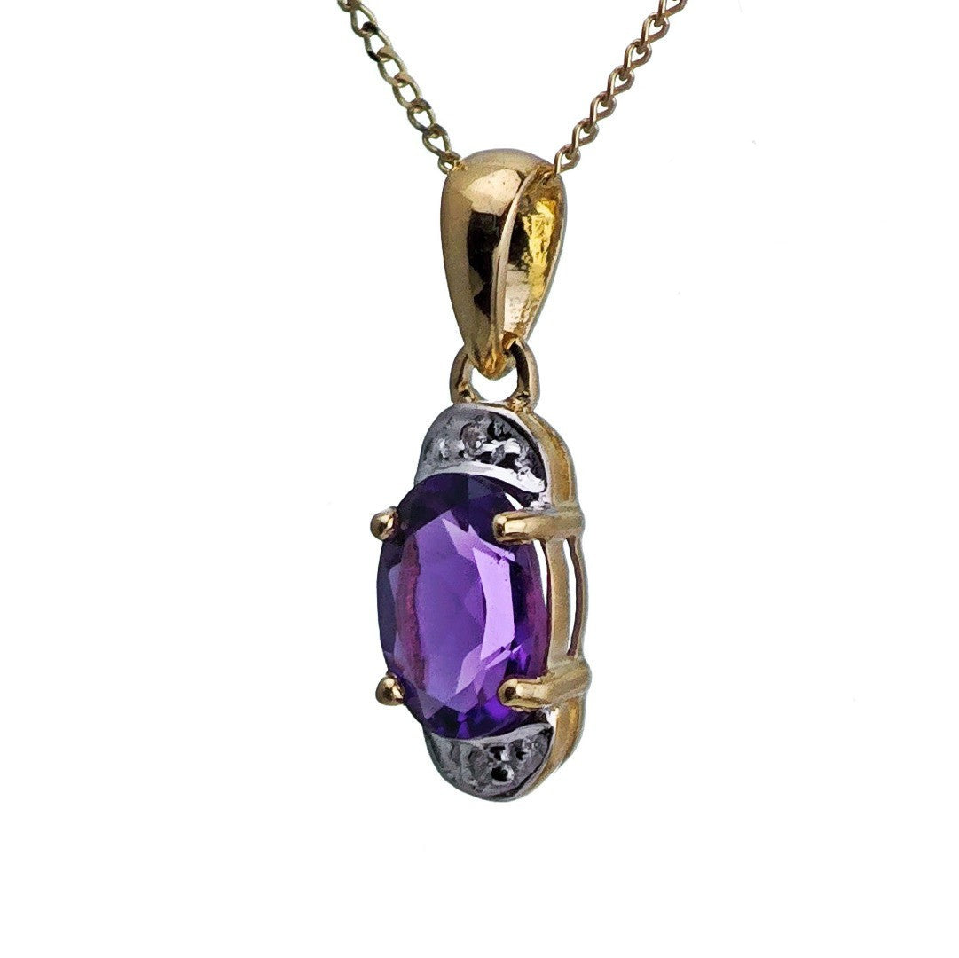 9ct Amethyst Necklace Yellow Gold 0.68ct Purple Oval Natural Gemstone