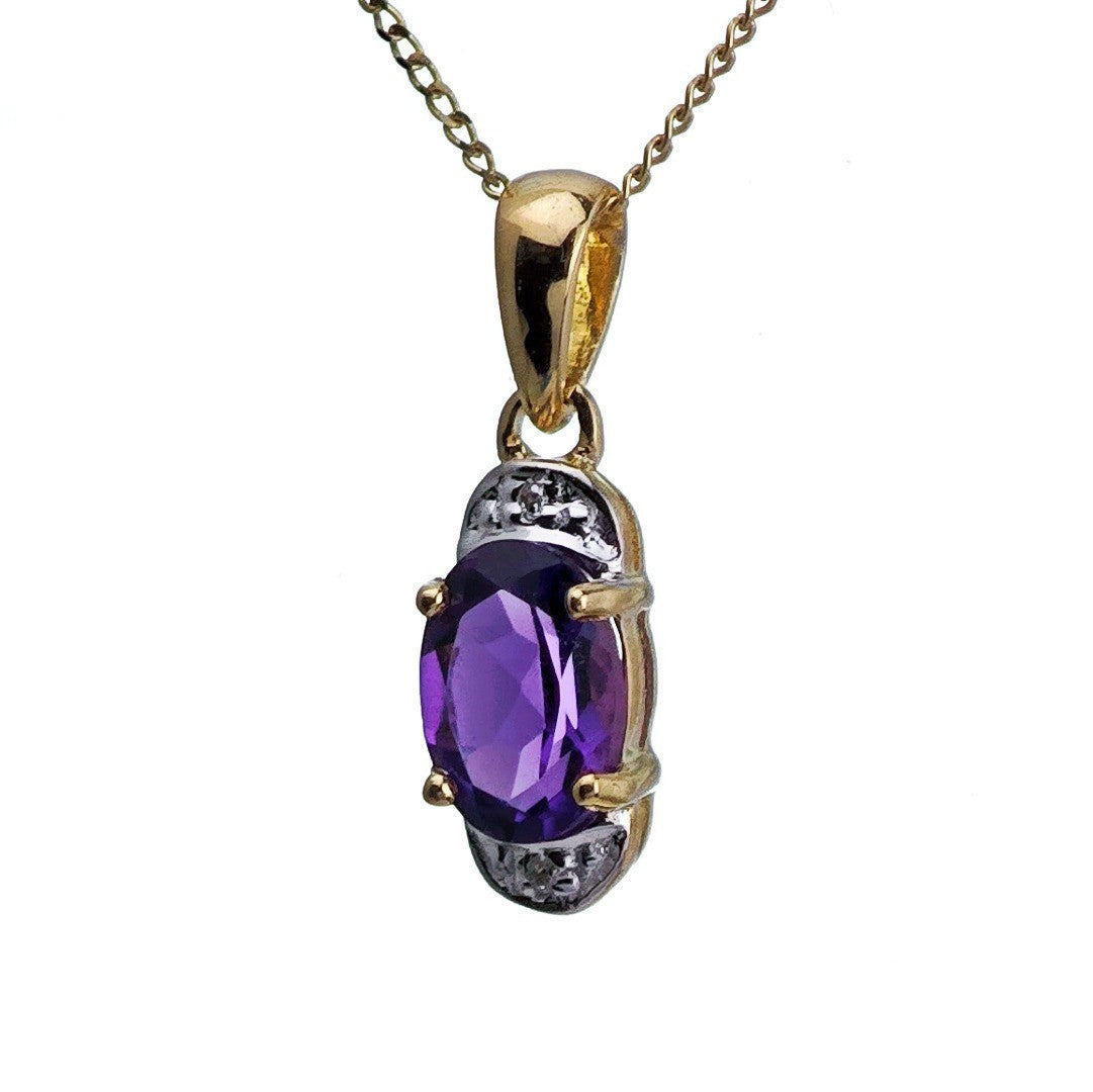 9ct Amethyst Necklace Yellow Gold 0.68ct Purple Oval Natural Gemstone