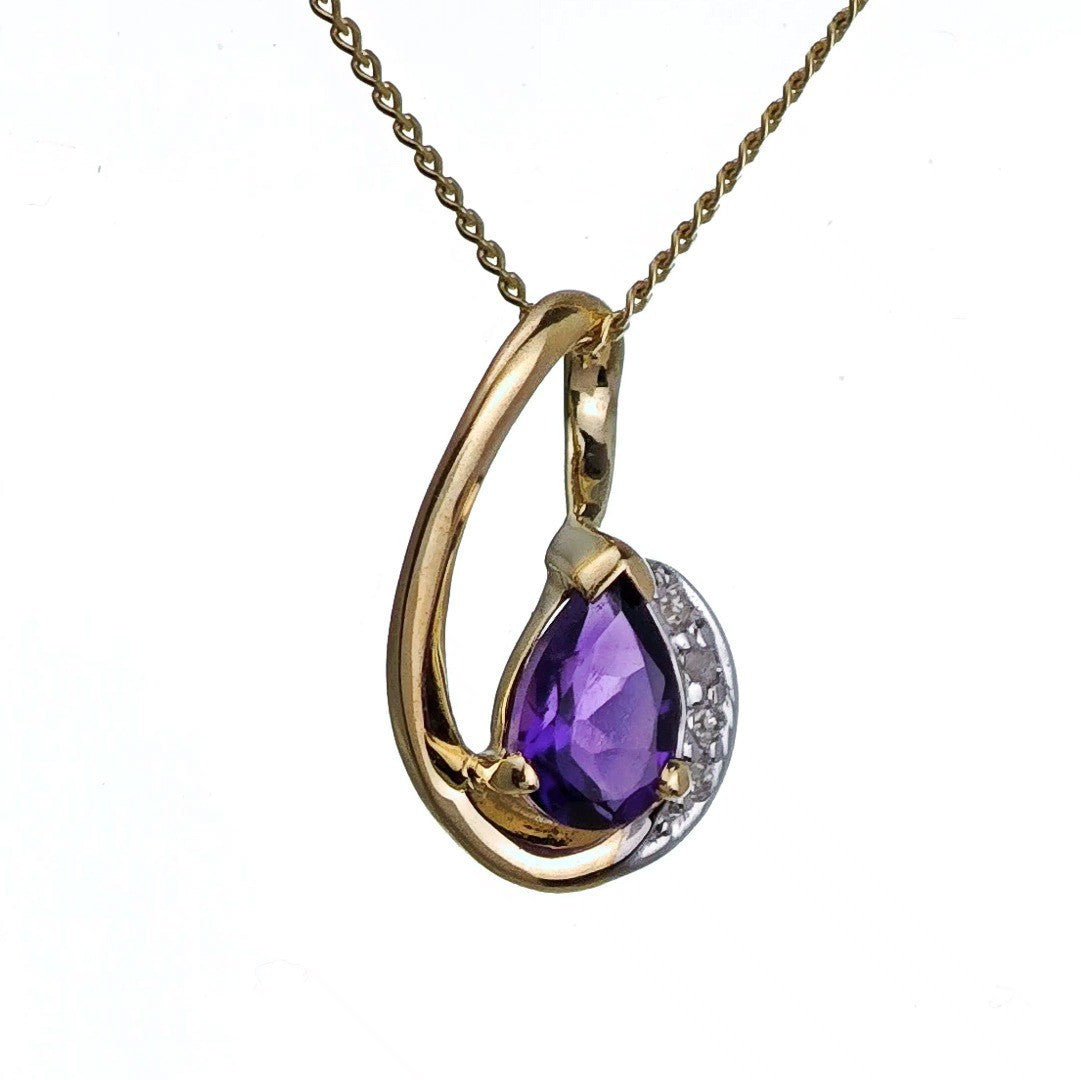 9ct Amethyst Necklace Yellow Gold 0.37ct Purple Pear Natural Gemstone