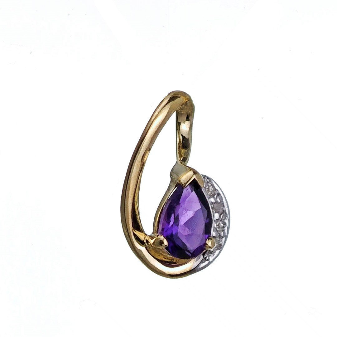 9ct Amethyst Necklace Yellow Gold 0.37ct Purple Pear Natural Gemstone