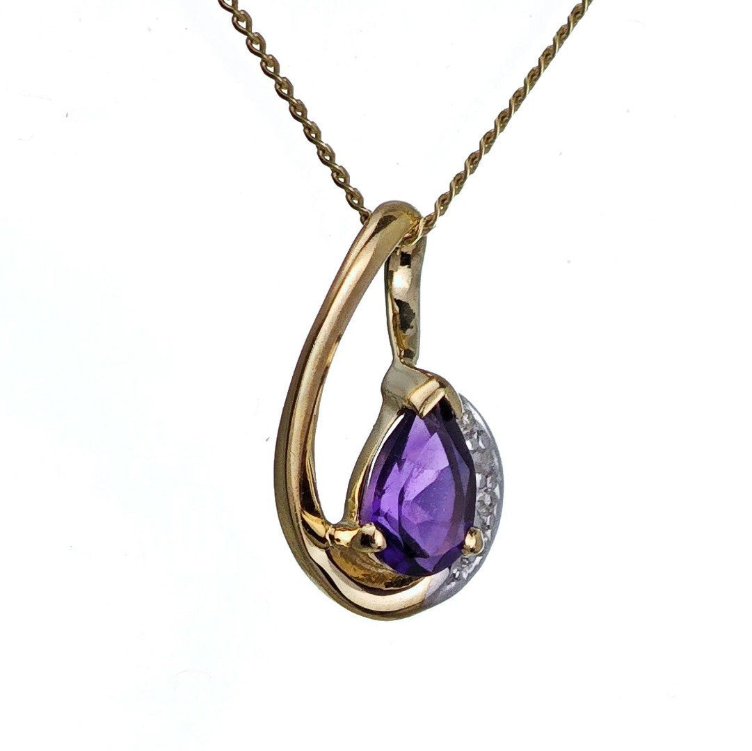 9ct Amethyst Necklace Yellow Gold 0.37ct Purple Pear Natural Gemstone