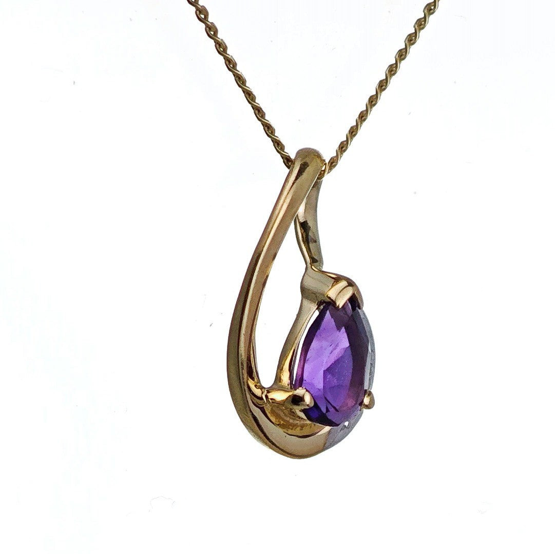 9ct Amethyst Necklace Yellow Gold 0.37ct Purple Pear Natural Gemstone