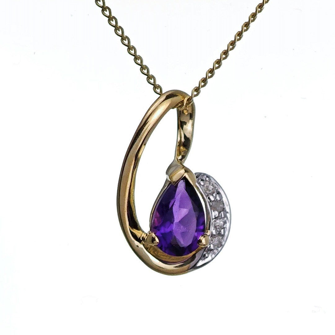 9ct Amethyst Necklace Yellow Gold 0.37ct Purple Pear Natural Gemstone