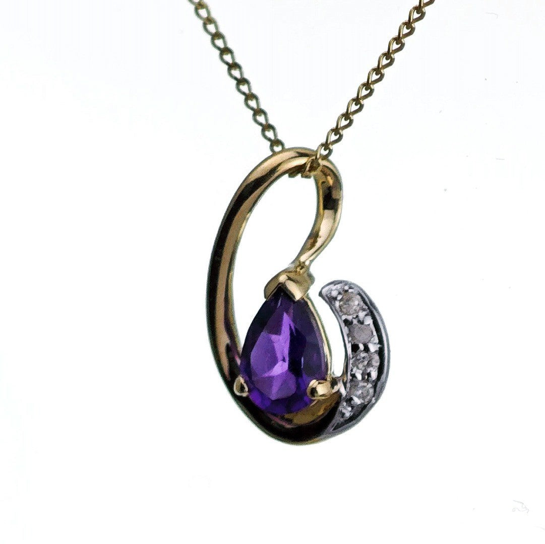 9ct Amethyst Necklace Yellow Gold 0.37ct Purple Pear Natural Gemstone