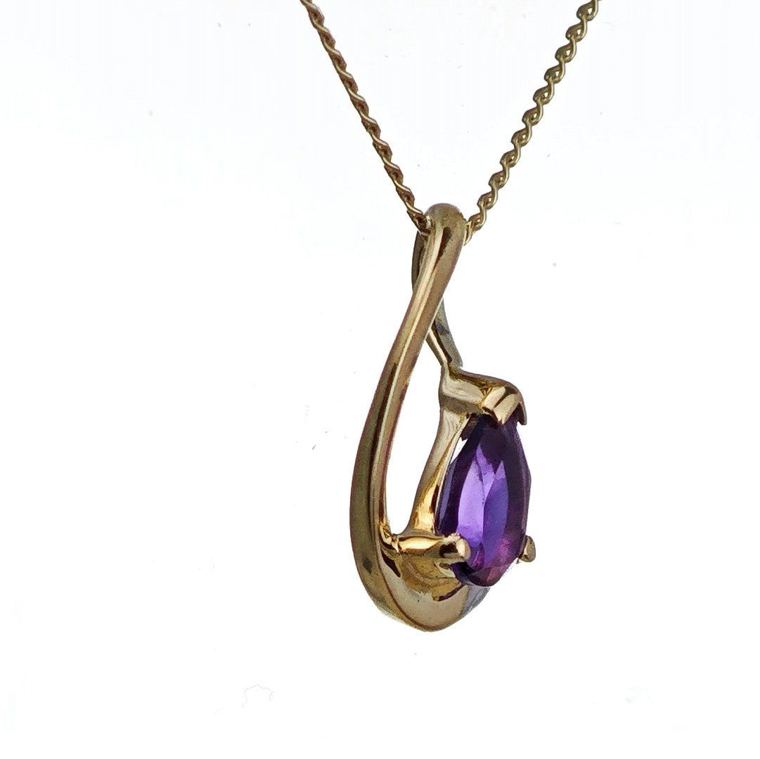 9ct Amethyst Necklace Yellow Gold 0.37ct Purple Pear Natural Gemstone