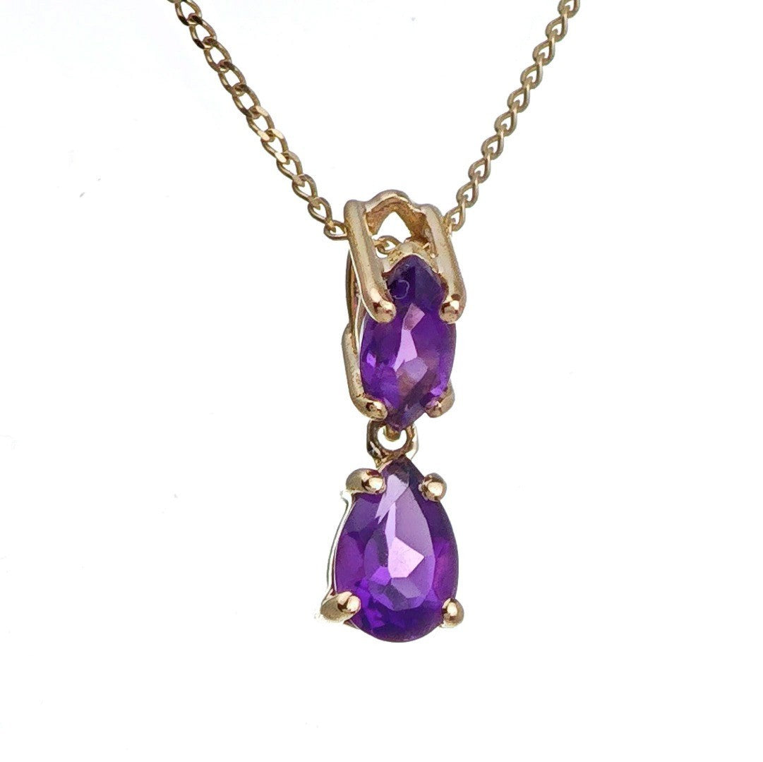 9ct Amethyst Necklace Yellow Gold 0.34ct Purple Marquise Natural Gemstone