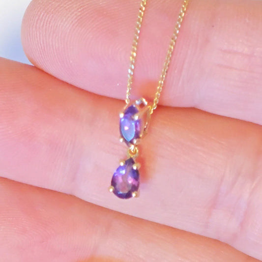 9ct Amethyst Necklace Yellow Gold 0.34ct Purple Marquise Natural Gemstone