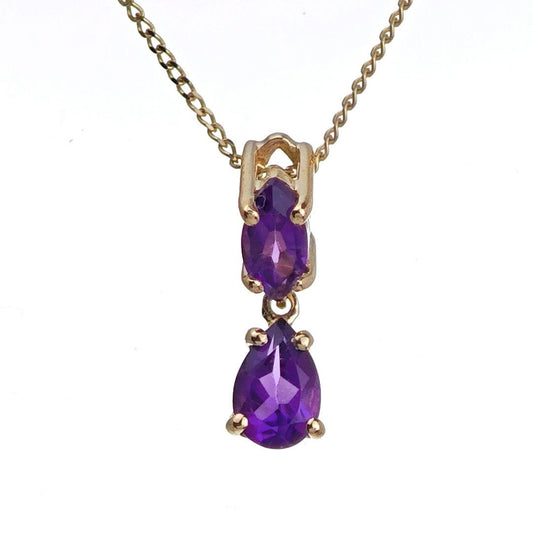 9ct Amethyst Necklace Yellow Gold 0.34ct Purple Marquise Natural Gemstone