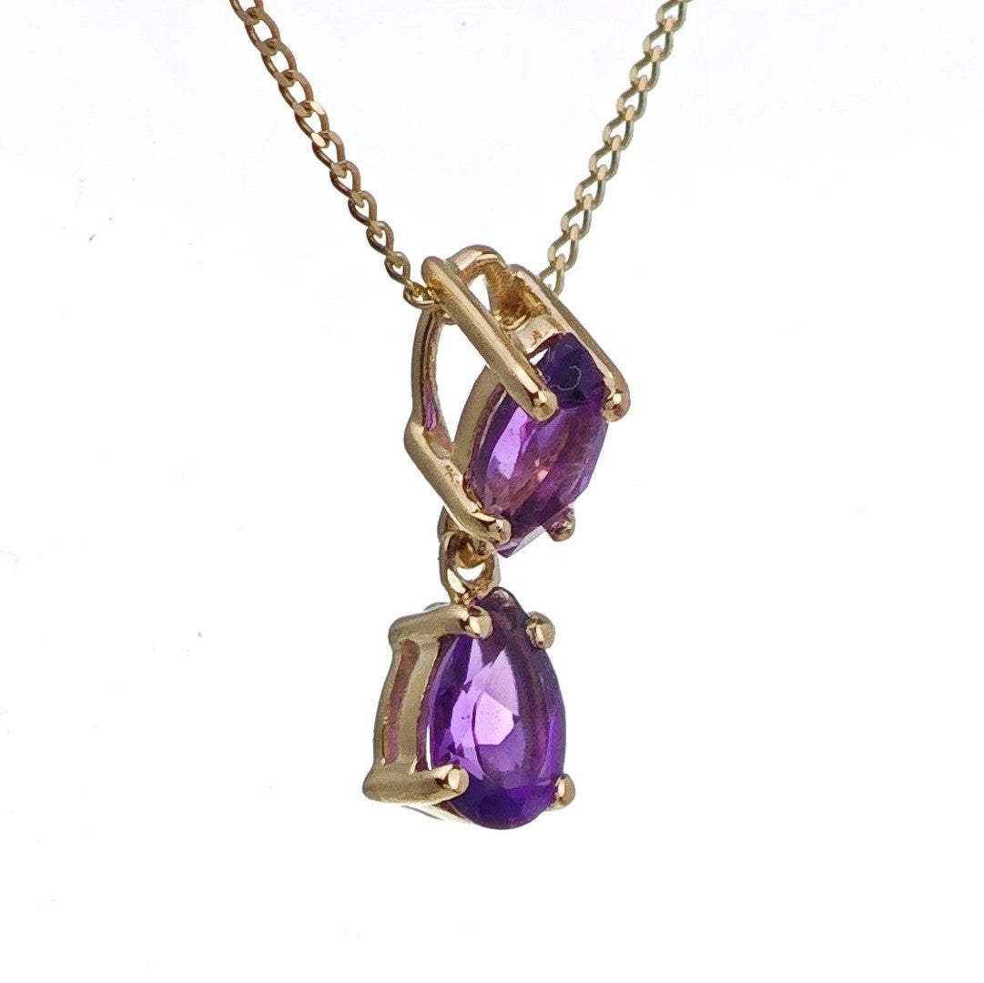 9ct Amethyst Necklace Yellow Gold 0.34ct Purple Marquise Natural Gemstone