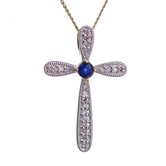 9ct Sapphire Necklace Yellow Gold 0.14ct Blue Round Natural Gemstone