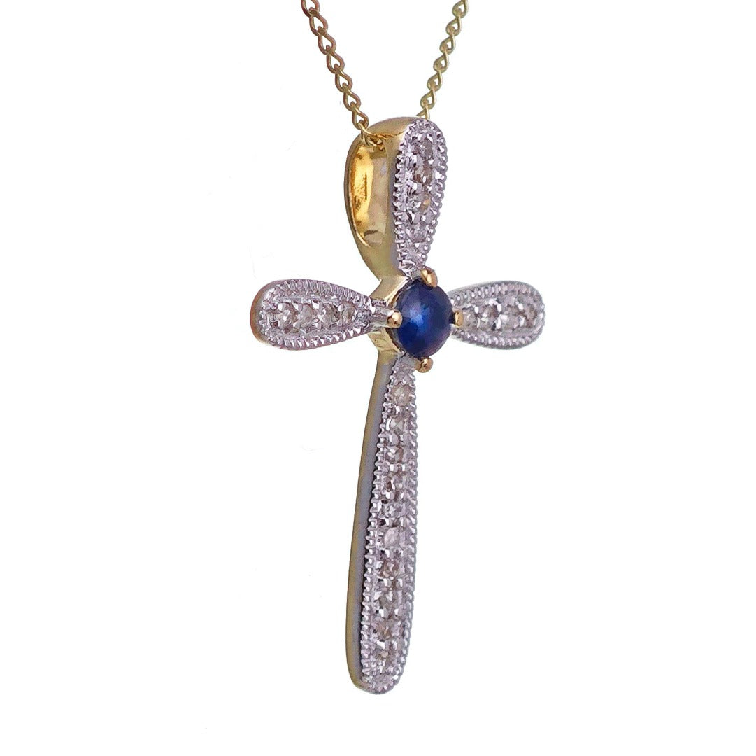 9ct Sapphire Necklace Yellow Gold 0.14ct Blue Round Natural Gemstone