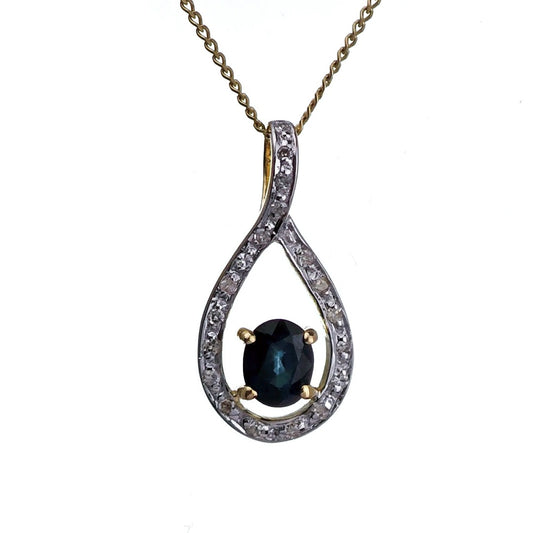 9ct Sapphire Necklace Yellow Gold 0.48ct Blue Oval Natural Gemstone