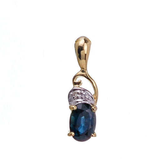 9ct Sapphire Diamond Necklace Yellow Gold 0.6ct Blue Oval Natural Gemstone