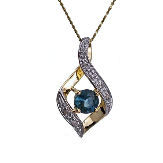 9ct Sapphire Necklace Yellow Gold 0.32ct Blue Round Natural Gemstone