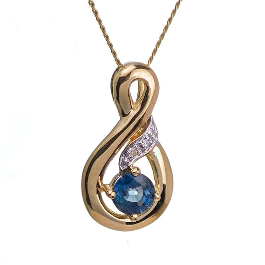 9ct Sapphire Necklace Yellow Gold 0.32ct Blue Round Natural Gemstone