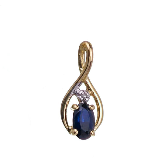 9ct Sapphire Diamond Necklace Yellow Gold 0.28ct Blue Oval Natural Gemstone