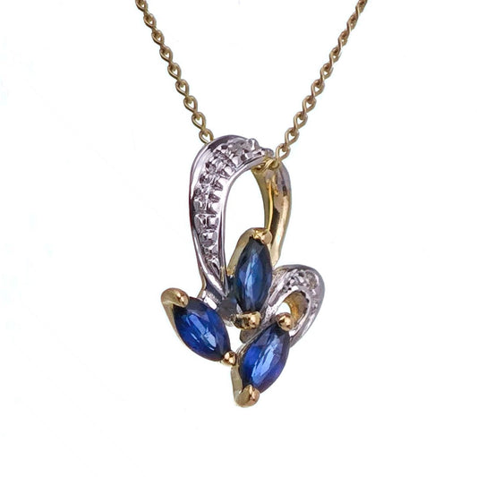 9ct Sapphire Necklace Yellow Gold 0.27ct Blue Marquise Natural Gemstone