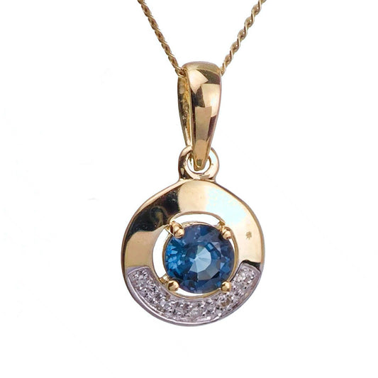 9ct Sapphire Necklace Yellow Gold 0.32ct Blue Round Natural Gemstone