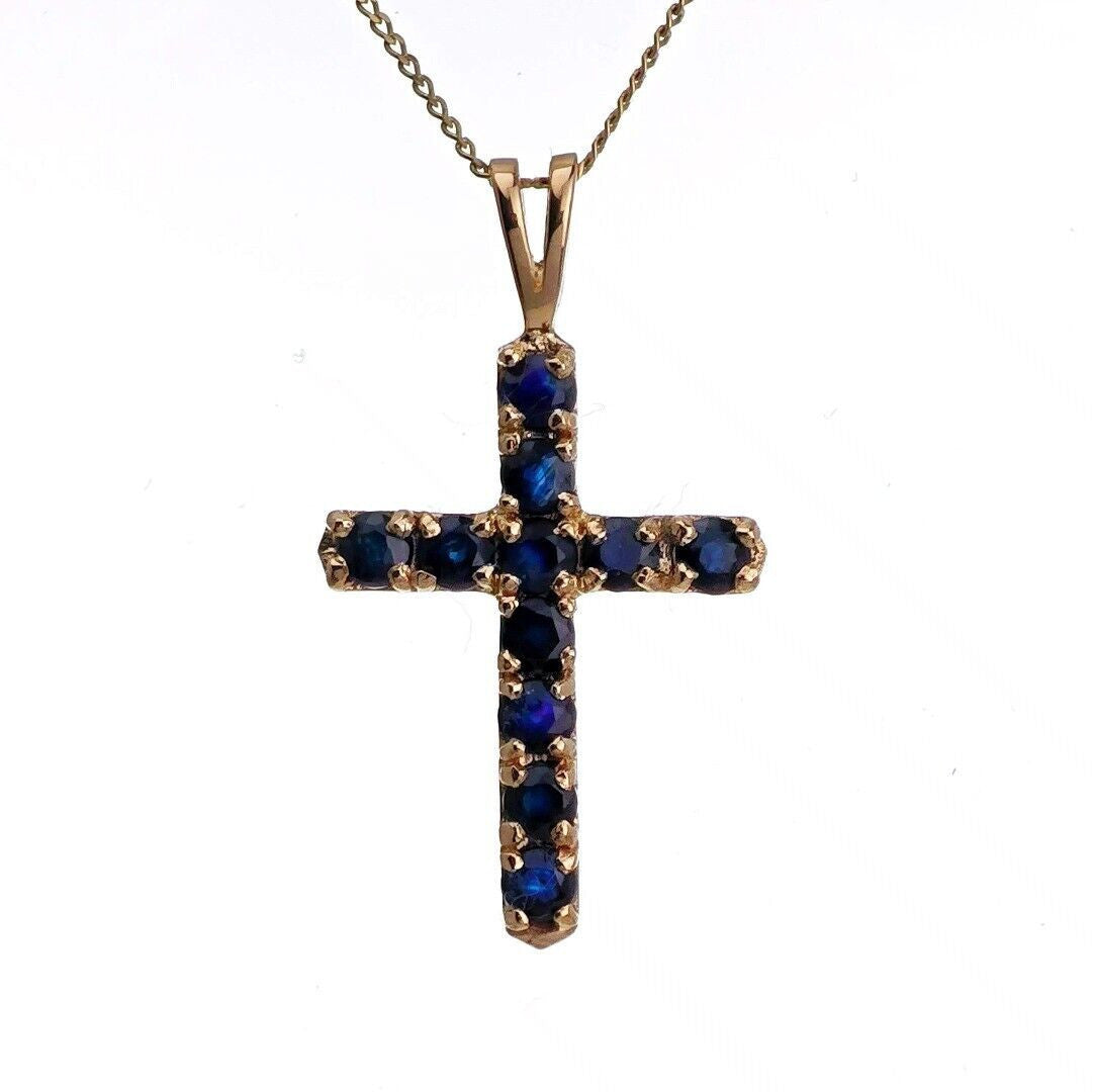 9ct Sapphire Necklace Yellow Gold 0.95ct Blue Round Natural Gemstone