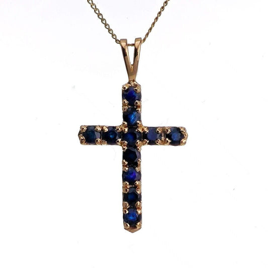 9ct Sapphire Necklace Yellow Gold 0.95ct Blue Round Natural Gemstone