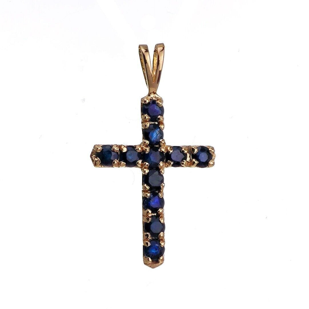 9ct Sapphire Necklace Yellow Gold 0.95ct Blue Round Natural Gemstone