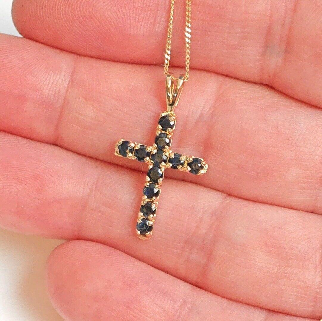 9ct Sapphire Necklace Yellow Gold 0.95ct Blue Round Natural Gemstone